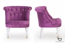 Кресло Moka_Lofty Purple+пуговицы Lofty Apple_тон массива белый_колесики золото